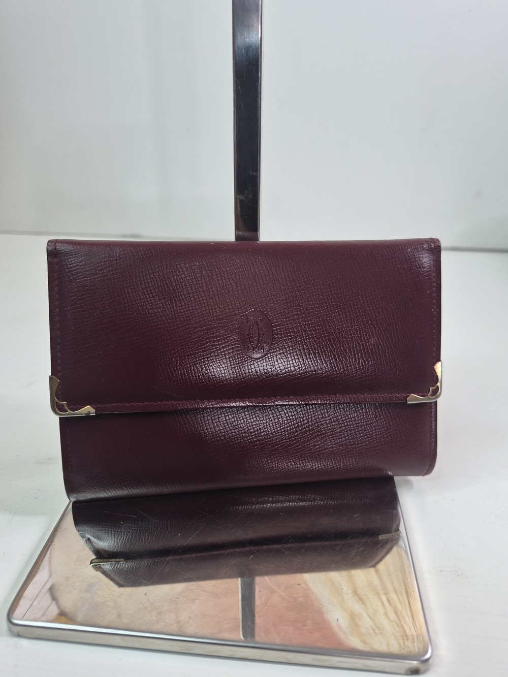 Cartier Leather Fold-Over Wallet Clutch in Deep Burgundy